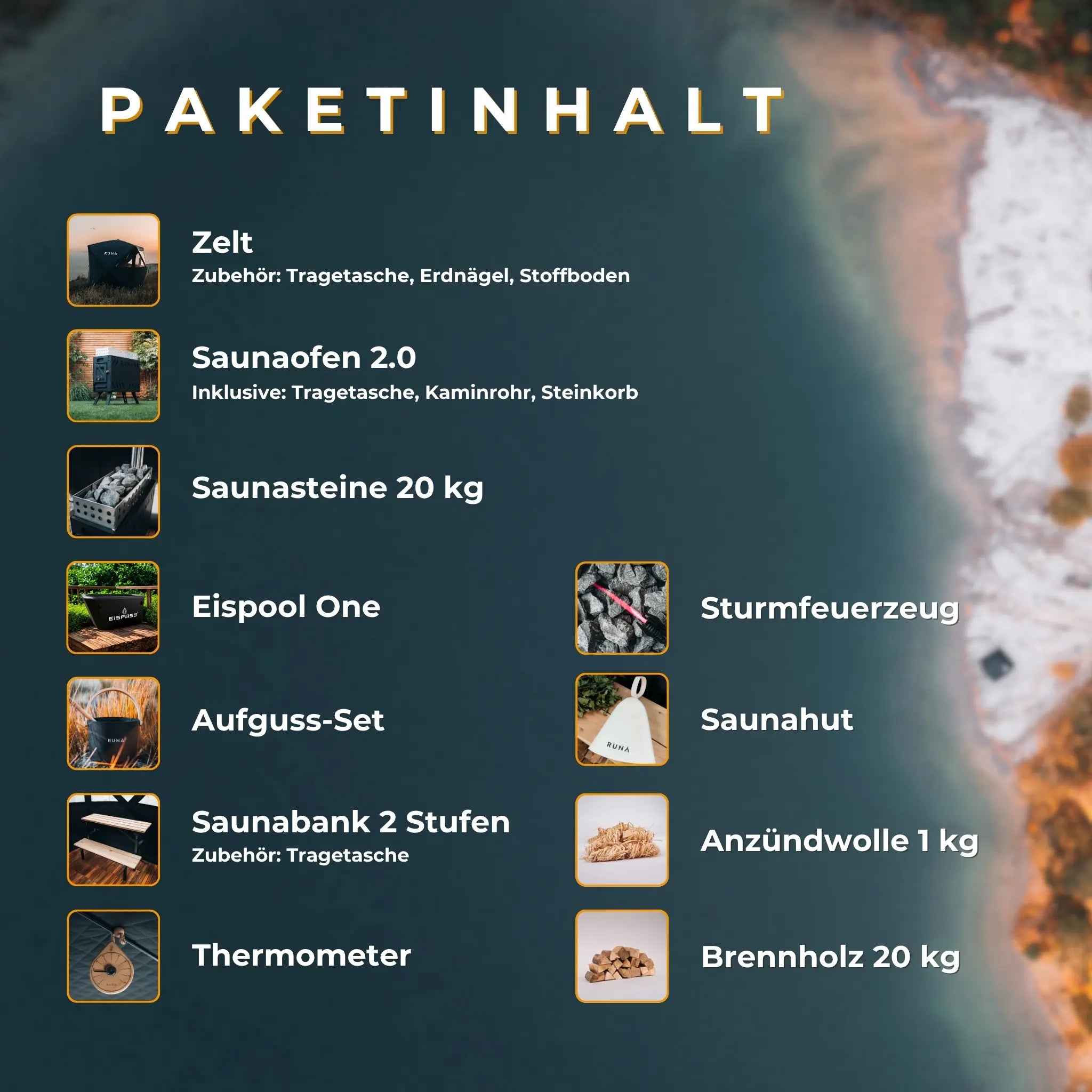 Zeltsauna mit Saunabänken, Ofen und Eisbadefass – RUNA Hot & Cold Set komplett