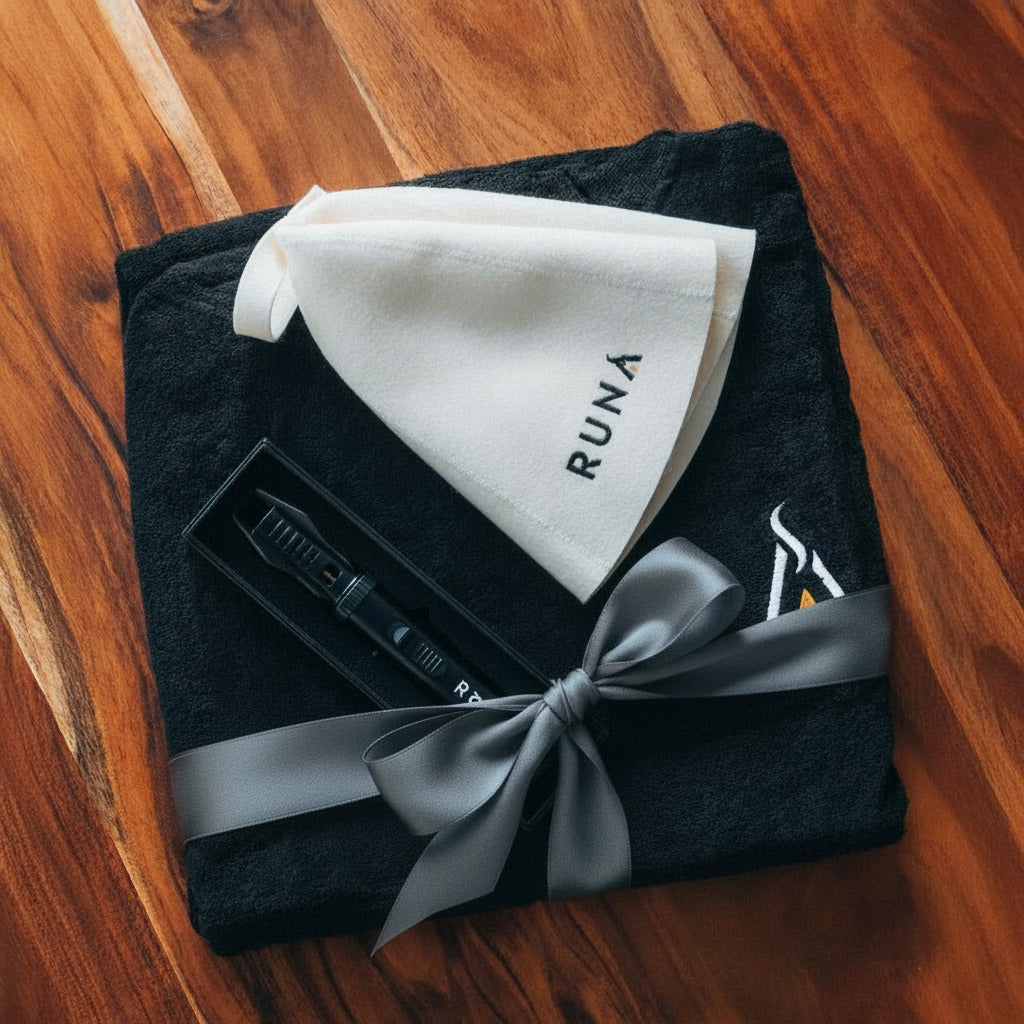 RUNA | Sauna Geschenke-Set – Poncho| Saunahut | Sturmfeuerzeug