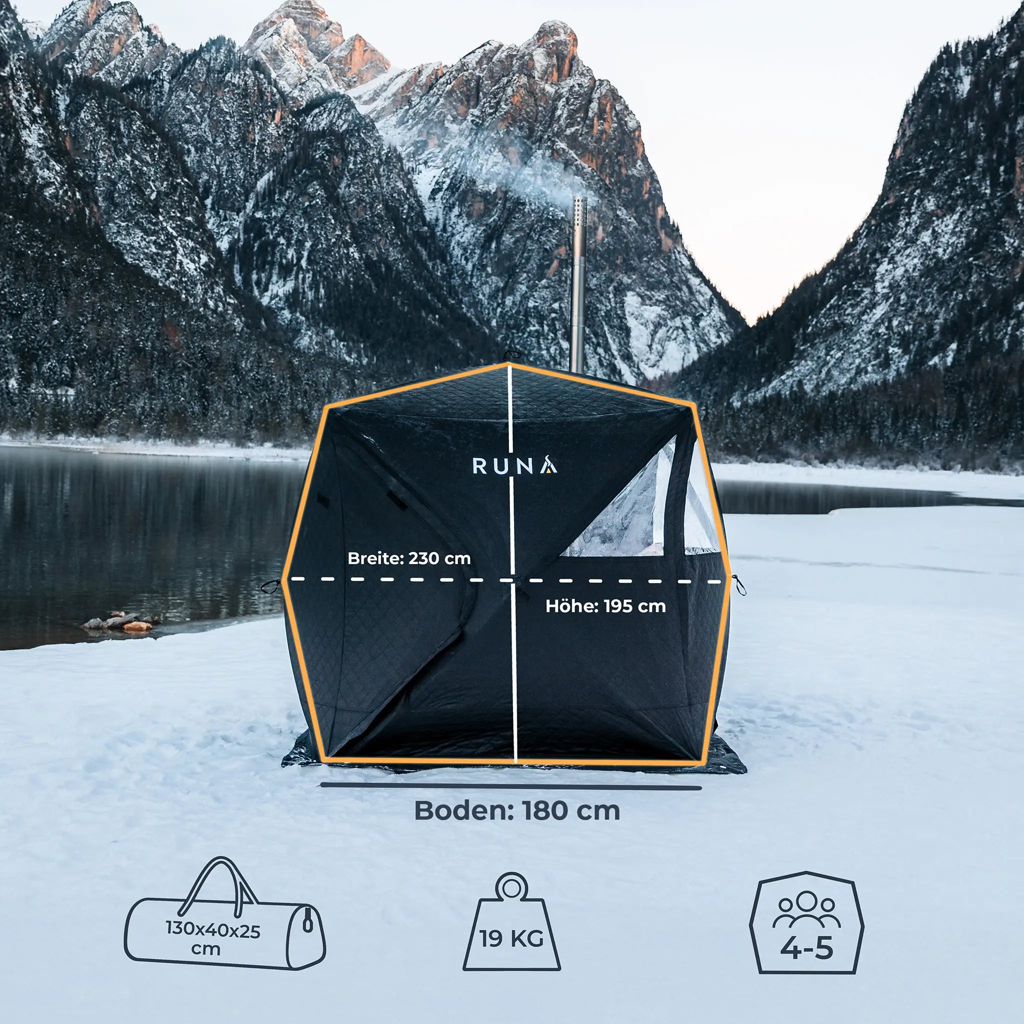Abmessungen Zeltsauna RUNA
