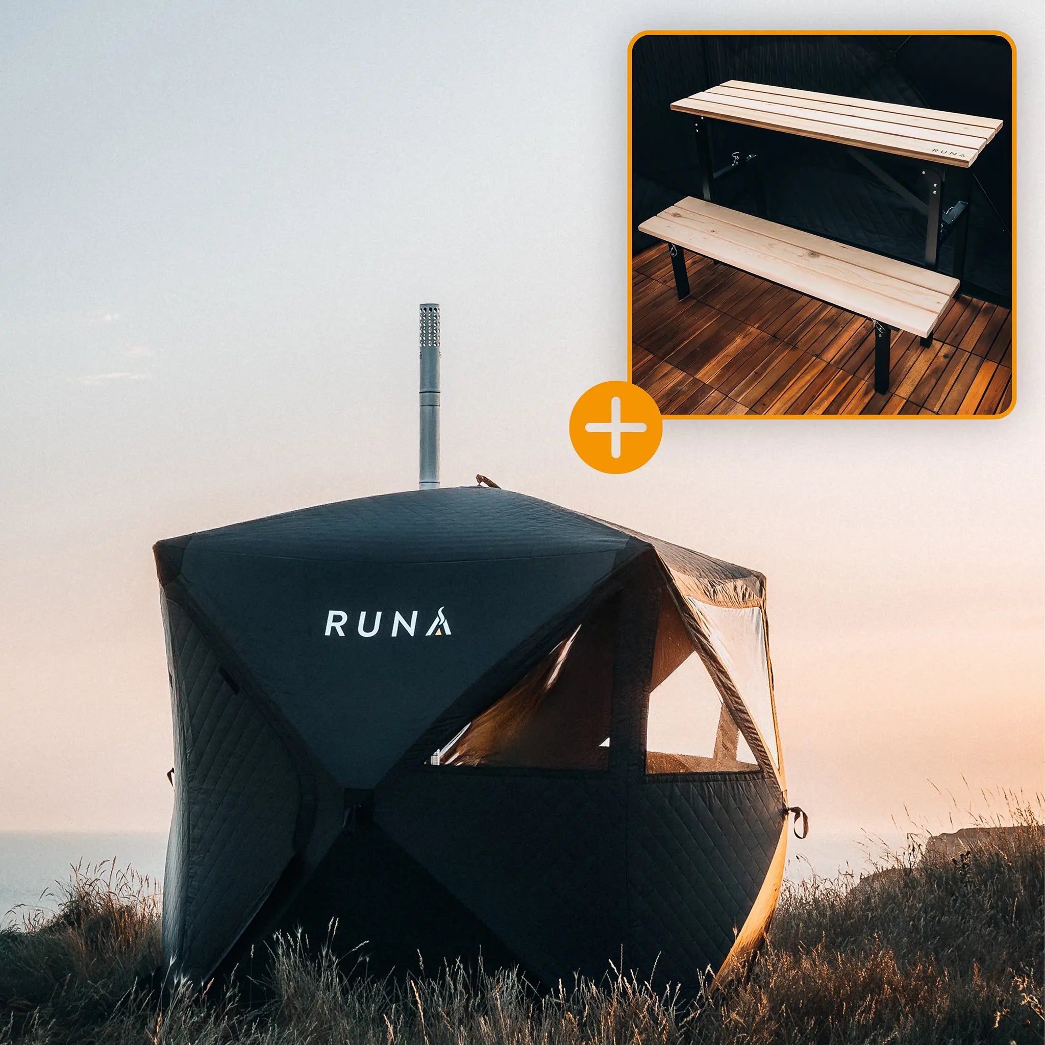 Runa Zeltsauna Cube mit Saunabank mit Zubehör
