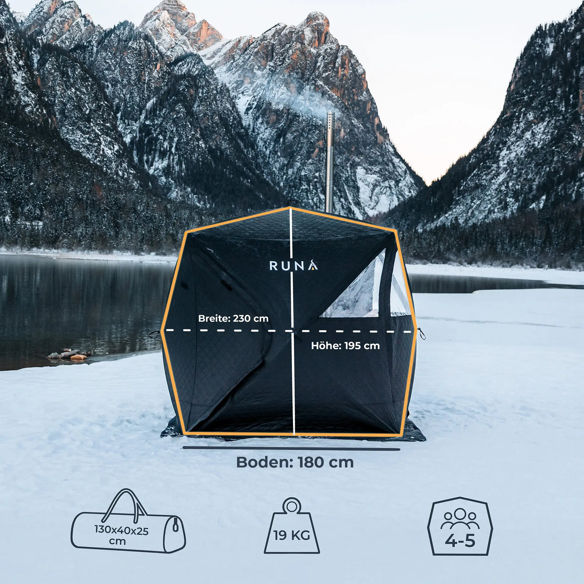 Abmessungen Zeltsauna RUNA