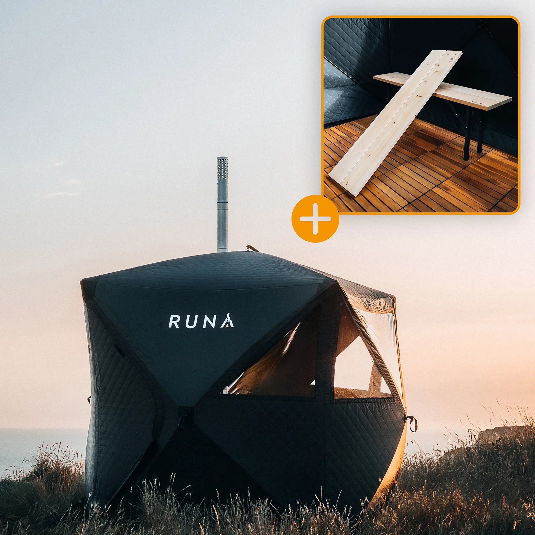 Runa Zeltsauna Cube mit Saunabänken mit Zubehör